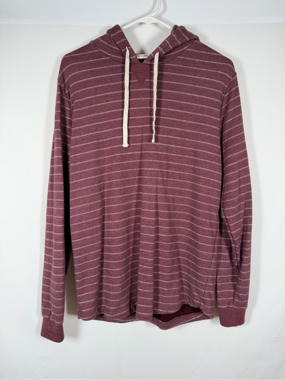 Marine Layer Men's Burgundy Striped Hoodie Shirt